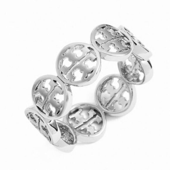 New Tory Burch Silver Round Logo Miller Ring-Sizes 6, 7, 8 - Picture 2 of 5